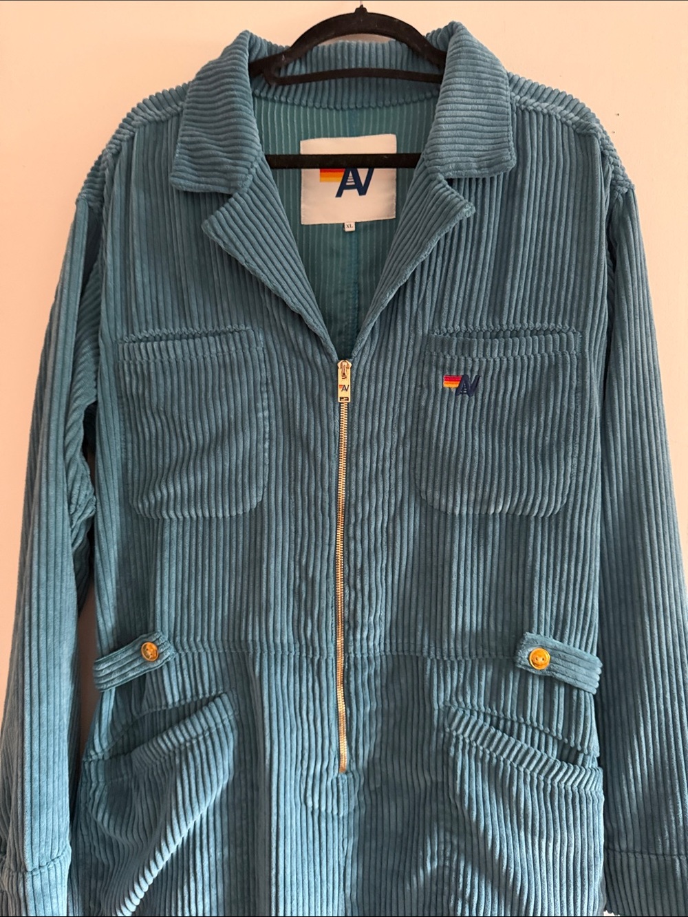 Aviator Nation Teal Corduroy Zip-Front Jumpsuit xl Beautiful - Picture 9 of 9